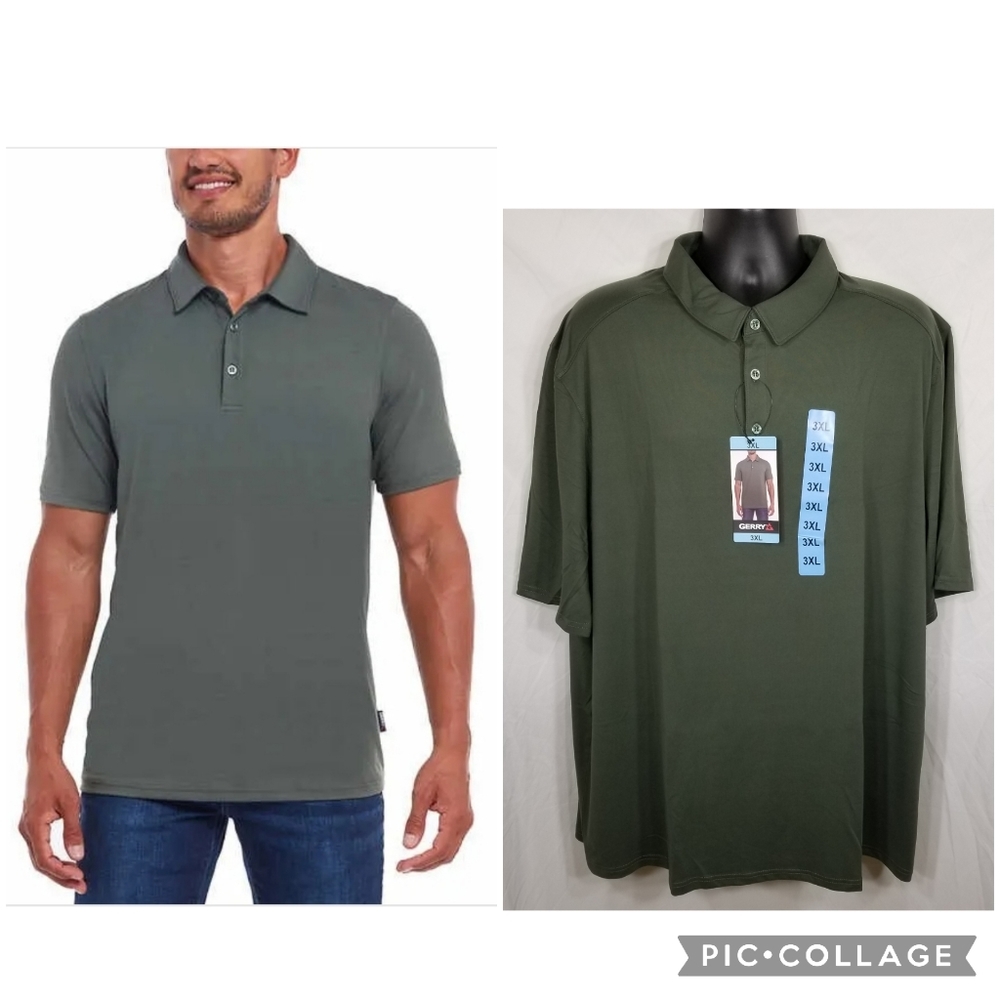 New! Men's Gerry Polo Shirt Short Sleeve Green Brushed Knit Stretch Size 3XL